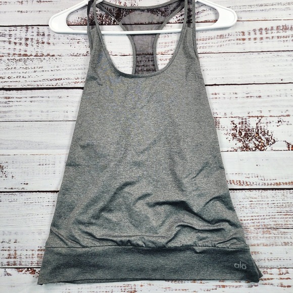 ALO Yoga Other - Alo Yoga Aria Tank Top Girls Small 6-7 Heather Gray Mesh Drape Back Racerback